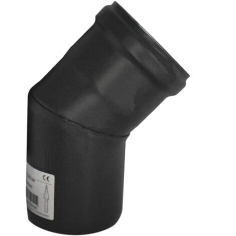Coude courbe' pour poeles a' granule's en acier Fe noir 45o   8 cm e'paisseur 80 mm. 1,2 mm pour usage interne