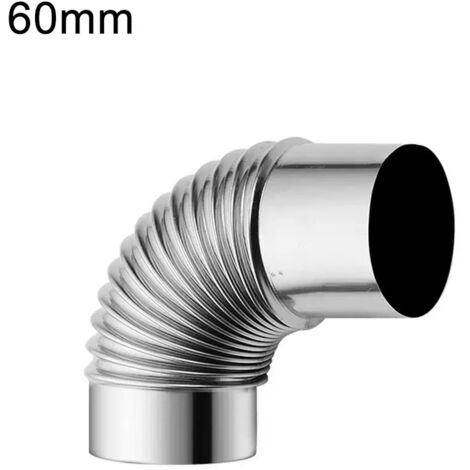Coude de cheminée à 90° en acier inoxydable 60/70/80 mm, 1 pièce, compatible avec les poêles de camping et les réchauds portables.