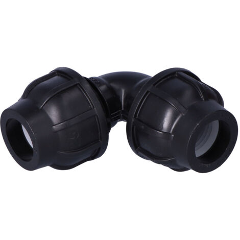 Coude de serrage PP 90 degrés 25x25 PN16, pour tubes PE, noir