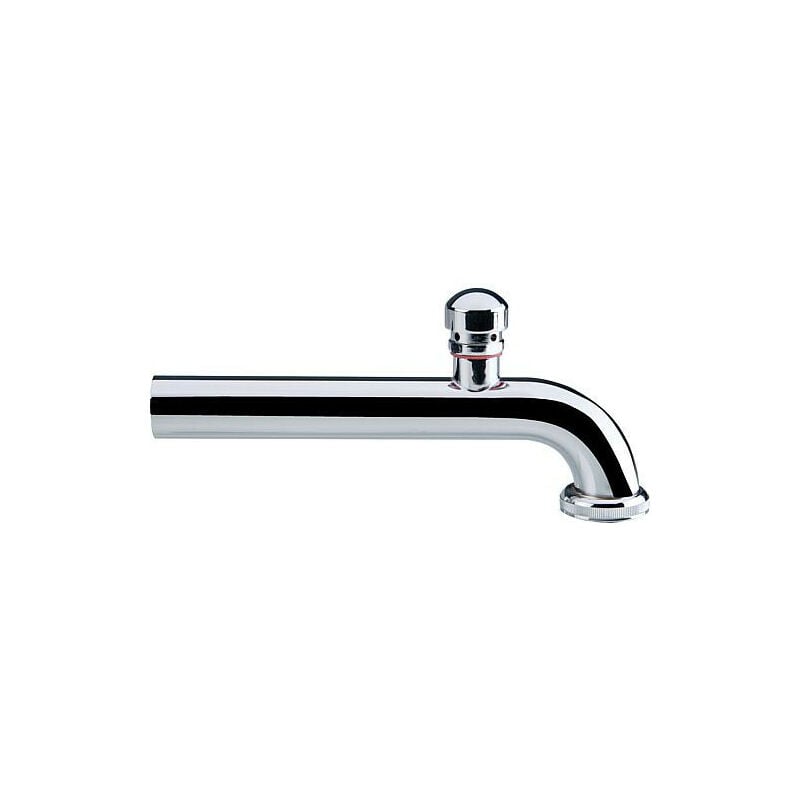 Coude de sortie 90° laiton chrome, 32 x 300 mm avec bord, écrou tournant, aerateur