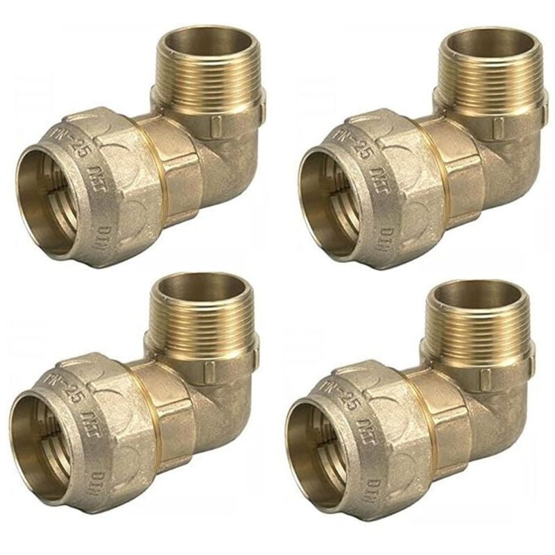 Lot de 4 Coude mâle en laiton 40mm x 1 1/4'' pour tuyau en polyéthylène 40 mm Accessoire en laiton certifié Aenor Coude file