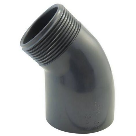 Coude mixte à visser et à coller 45° femelle / male en PVC Ø A: 50mm  Ø B: 1''1/2