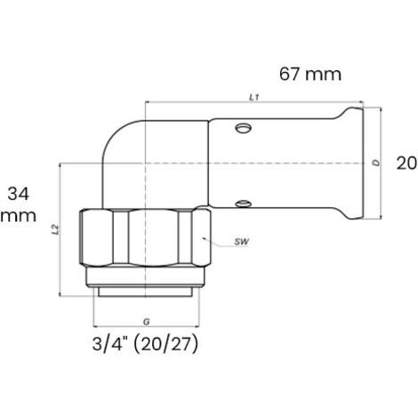 Coude multicouche laiton à sertir TH ou BE écrou libre Femelle 3/4" (20/27) - Ø20 x2.0 - Henco