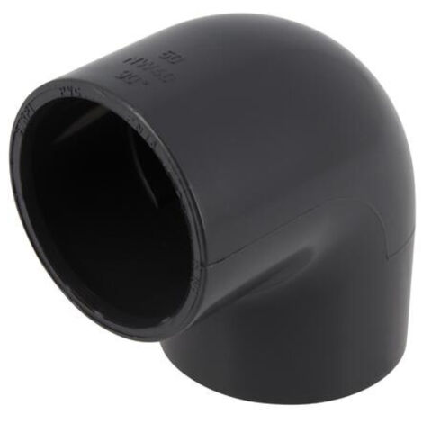 Coude PVC pression femelle-femelle 90° Ø50 – Raccord en PVC gris foncé pour réseaux d'eau froide sous pression – Installation avec colle à solvant fort – Cepex