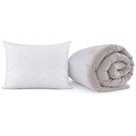 Couette 160x200cm chaude matelassée toutes saisons GRIS-BLANC + oreiller 70x80