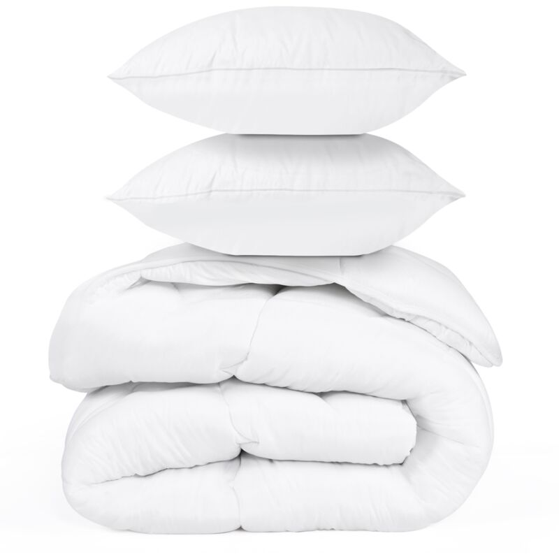 Idmarket - Couette 220x240 cm ellie blanche microfibre 700 gr + 2 oreillers