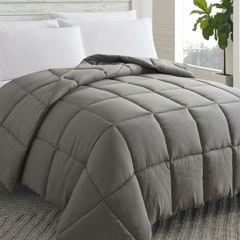 Couette 220x240cm hypoallergénique réversible gris – 400g/m² – Tissu polyester ultra doux – 4 saisons avec onglets d'angle - 400g-m2