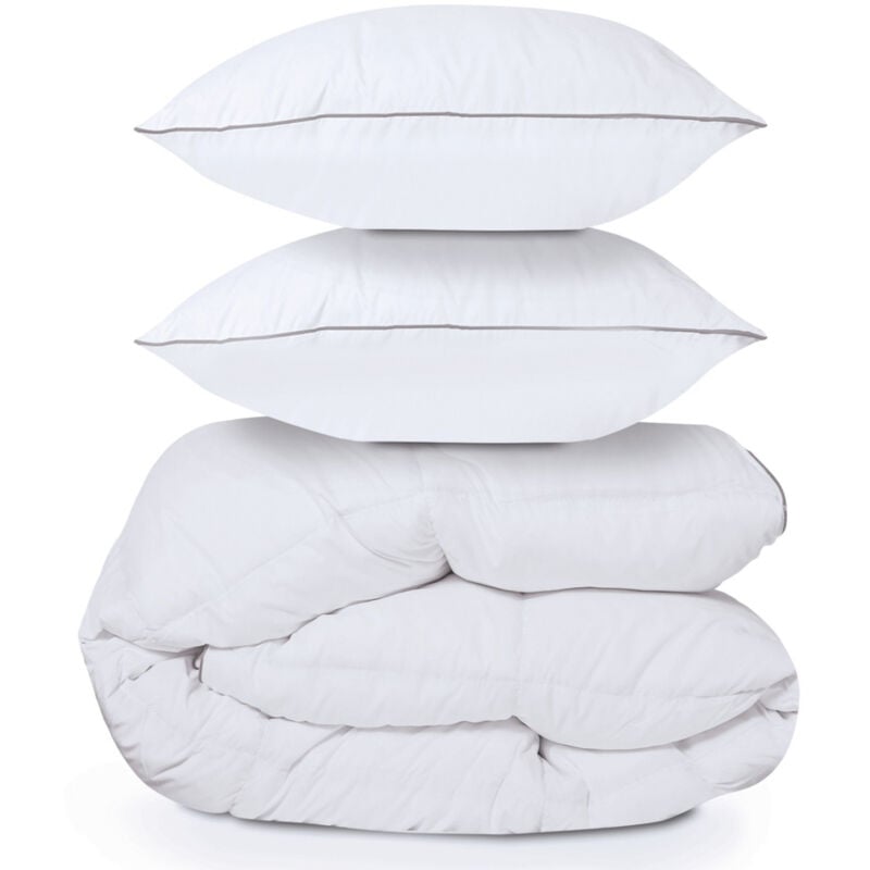 Couette 220x240 cm aela en plume d'oie anti acarien 500 gr + 2 oreillers