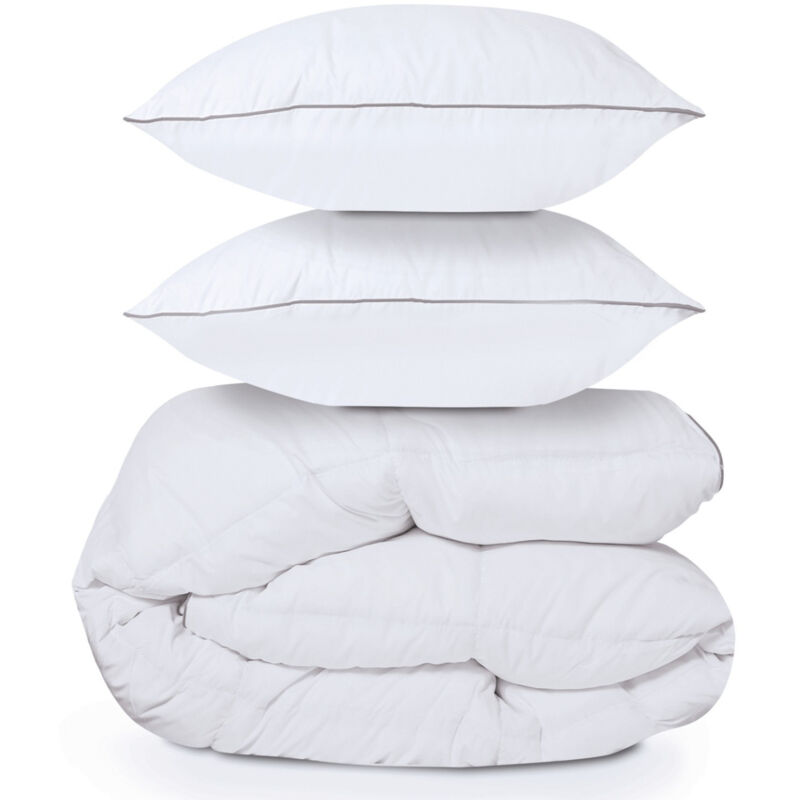 Couette 240x260 cm aela en plume d'oie anti acarien 500 gr + 2 oreillers