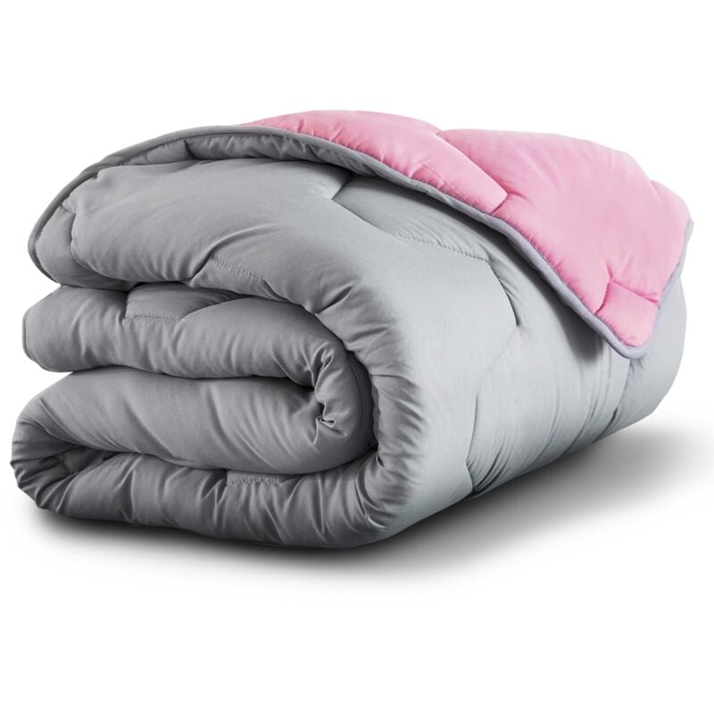 Couette 220x240 cm abby bicolore rose et gris 300 gr