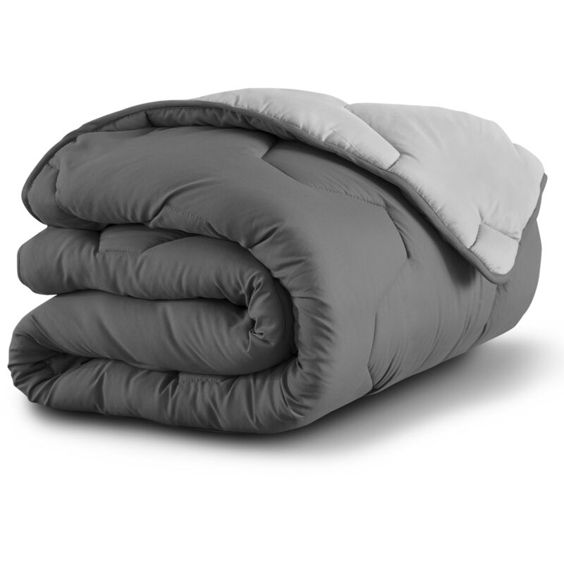 Couette bicolore 200x200 gris foncé et gris clair