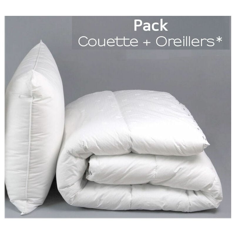 Couette Blance 1 place 'Fabrication Française' 140 x 200 cm avec 1 oreillers 50 x 70 cm