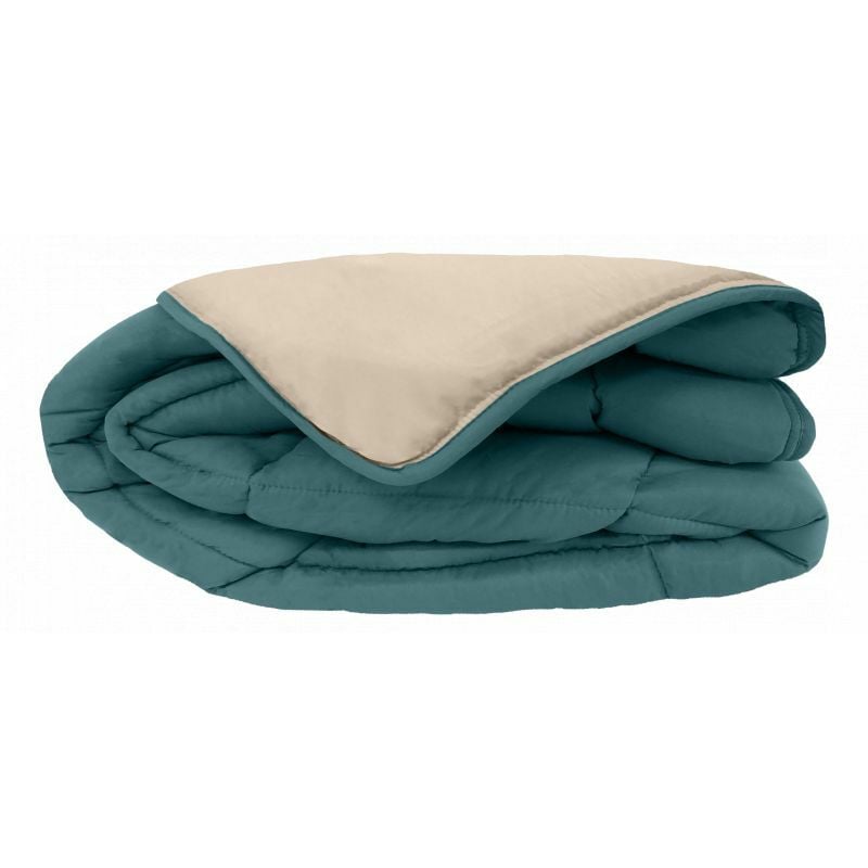 Toison D'or - Couette chaude Bicolore Gamme Microfibre 'Cocoon Non feu - Norme nf en iso 12952' toutes dimensions cocoon Bleu Paon Galet - 220 x 240