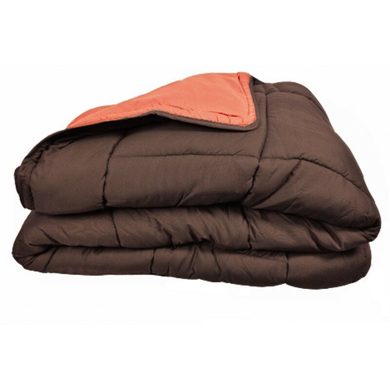 Toison D'or - Couette chaude Bicolore Gamme Microfibre 'Cocoon Non feu - Norme nf en iso 12952' toutes dimensions Cocoon Chocolat Corail - 140 x 200