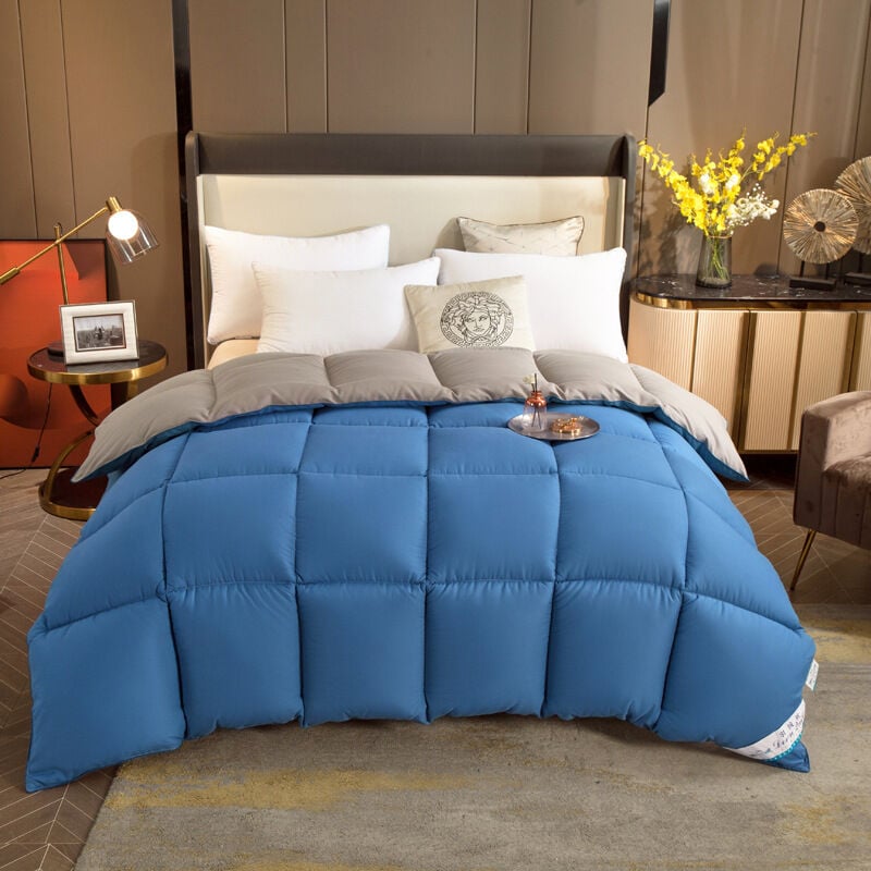 Couette chaude et douce 400g-m2 hypoallergénique Bicolore Bleu et Gris Reversible 150x200cm