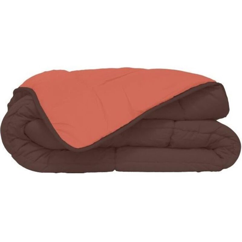Poyet-Motte Couette Chaude Microfibre 400 Gr/m² Calgary Chocolat & Corail 140x200cm