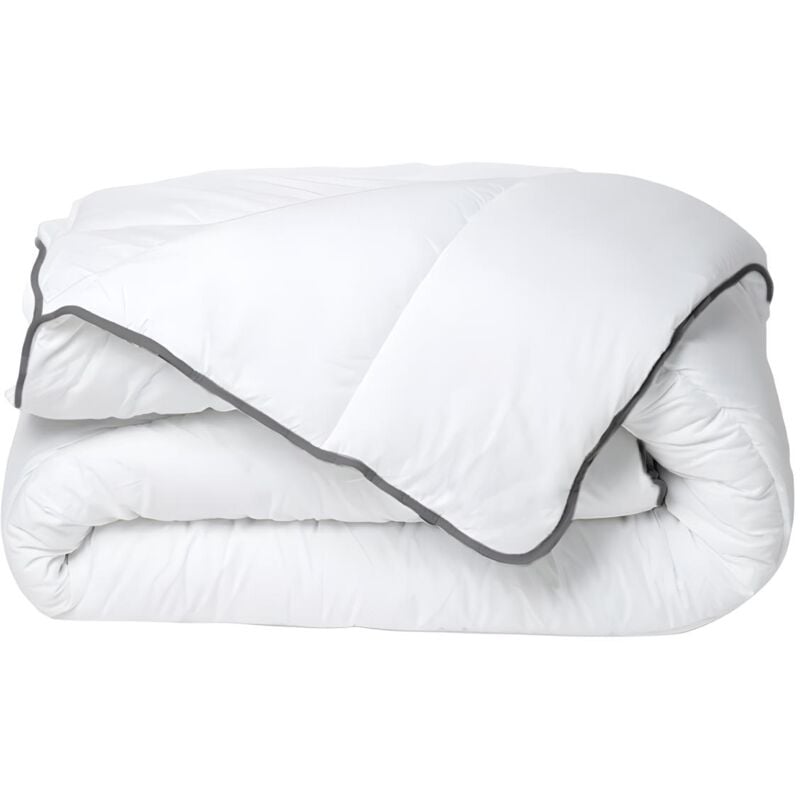Couette Câline toucher soie 240 x 260 cm - 250 g/m² - Blanc biais gris - biesya