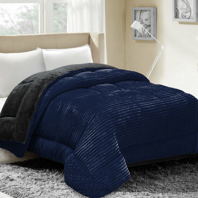 Couette Coton Club Sampur bleue - Chaude 400 g/m² - Thermorégulatrice - 100% microfibre - 220 x 240 cm - Bleue
