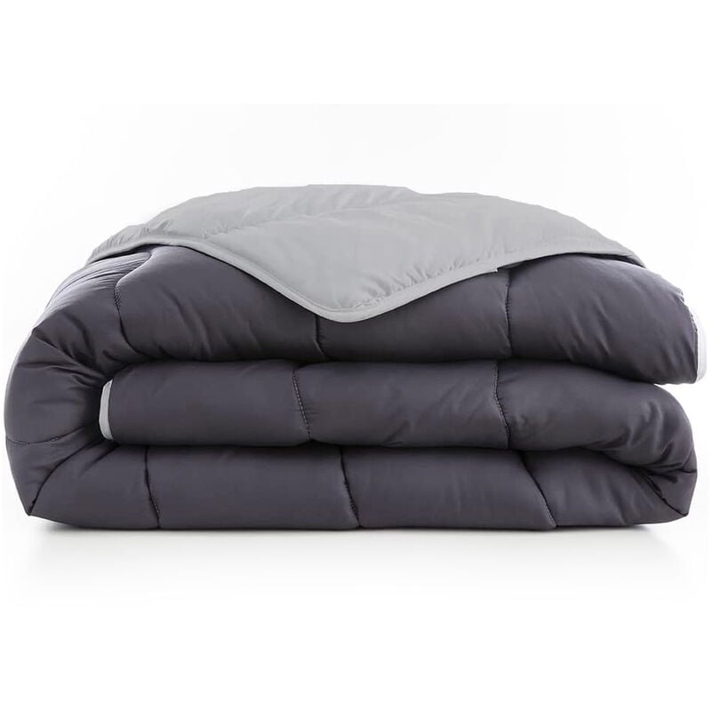 Couette de lit tempérée bicolore et réversible 300g anthracite et gris Abeil Dimension - 140x200