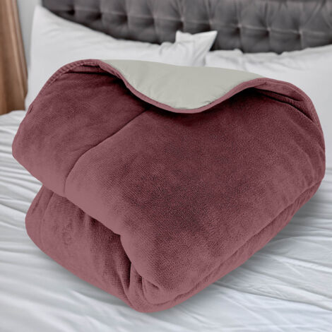 Couette doublée polaire microfibre 140x200 cm BICOLORE vieux rose et ivoire, par Soleil d'ocre
