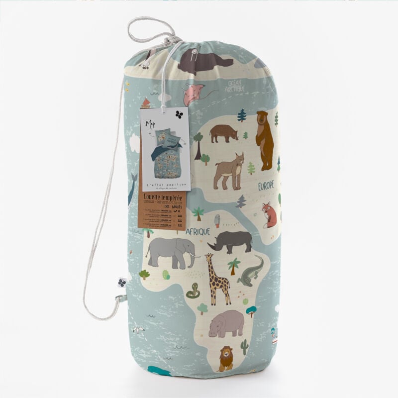 Couette Imprimée 140 x 200 cm + 1 Taie d'Oreiller 60 x 60 cm – Coton Imprimé Map