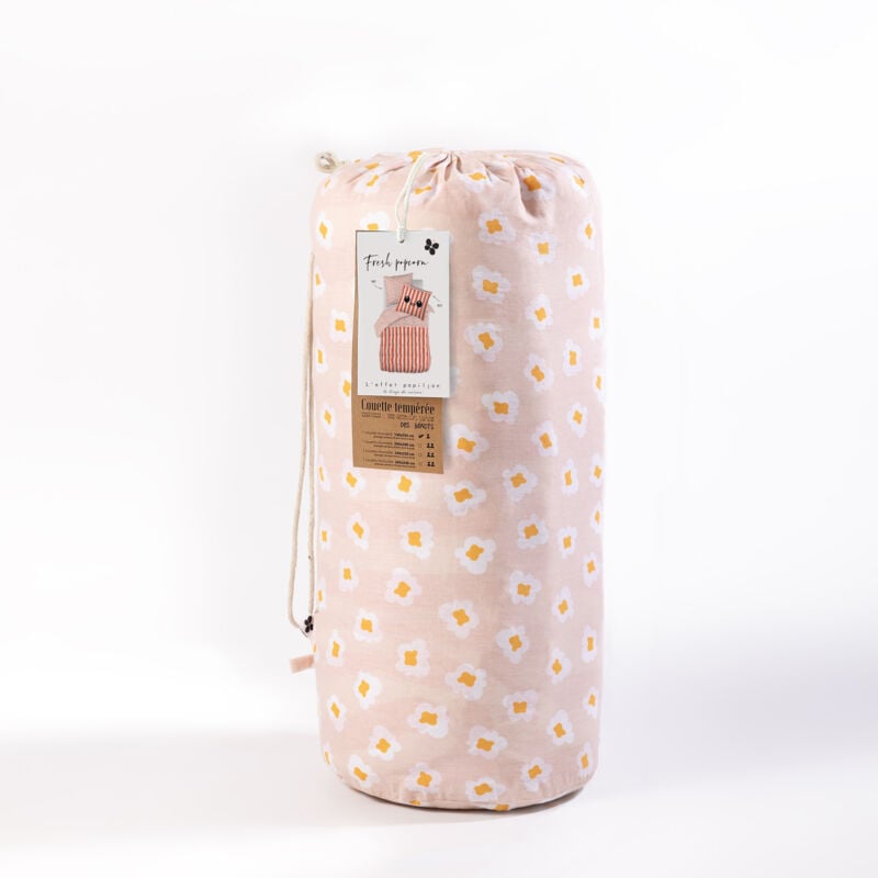 Couette Imprimée 200 x 200 cm + 2 Taies d'Oreiller 60 x 60 cm – Coton Fresh Popcorn