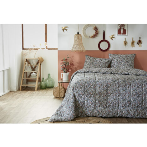 Couette imprimée réversible 140 x 200 cm + 1 taie d'oreiller 60 x 60 cm coton imprimé Malia