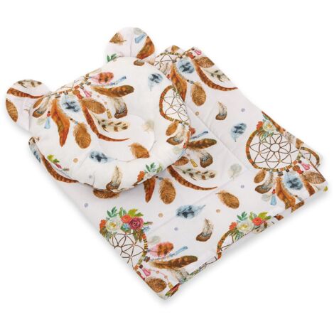 Couette ours en peluche avec rembourrage et oreiller profilé - Ensemble 2 pièces - attrape-rêves blancs