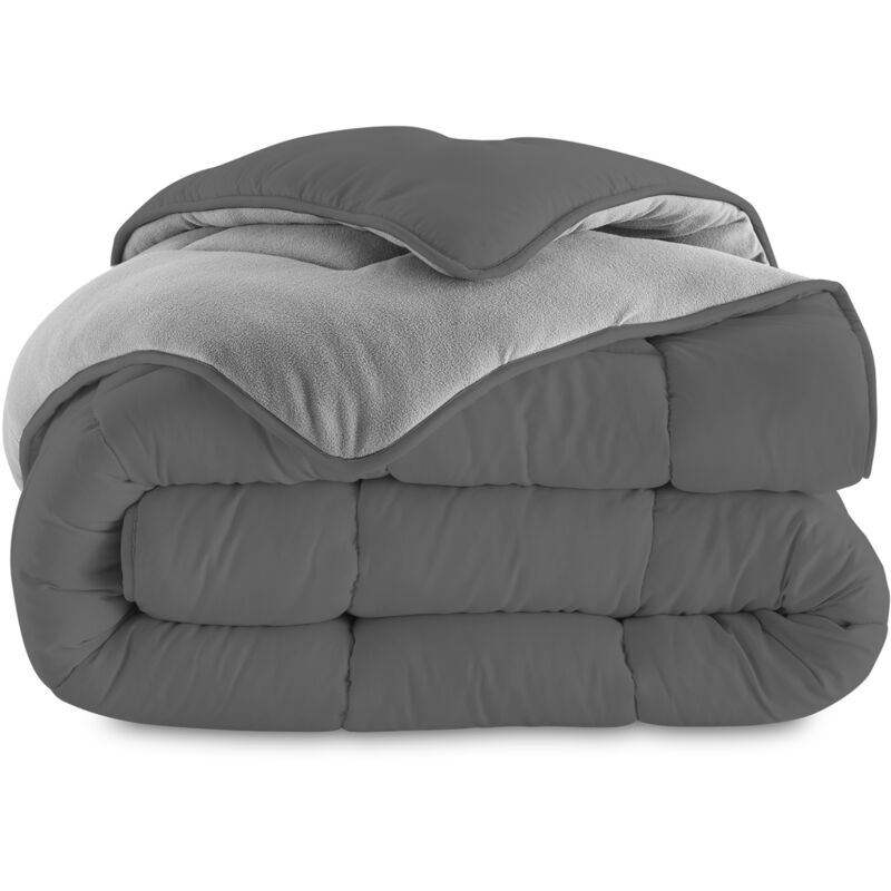 Couette polaire biface 140x200 cm gris clair et foncé