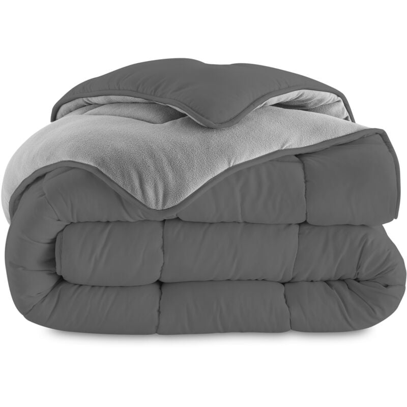 Idmarket - Couette 220x240 cm zoe polaire biface gris clair et gris 400 gr