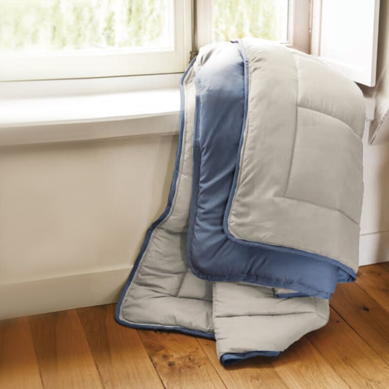 Couette polyester cocoon bicolore fibre creuse siliconée Chaud (hiver) 240x220 cm