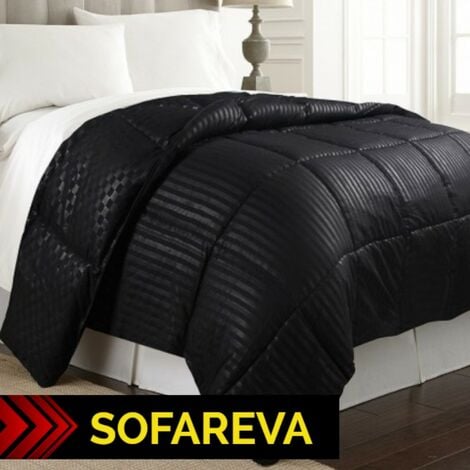 SOFAREVA Couette Soft Luxe 140X200cm Toute saison Nomade & Compacte 250g/m2 Noir Toucher satine Soyeuse