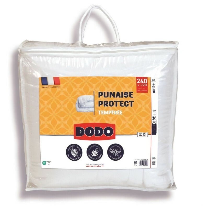 Couette tempérée Dodo 220x240 cm - 2 personnes - Protection anti punaise, anti acarien - 300G/m² - Blanc - Fabriqué en France