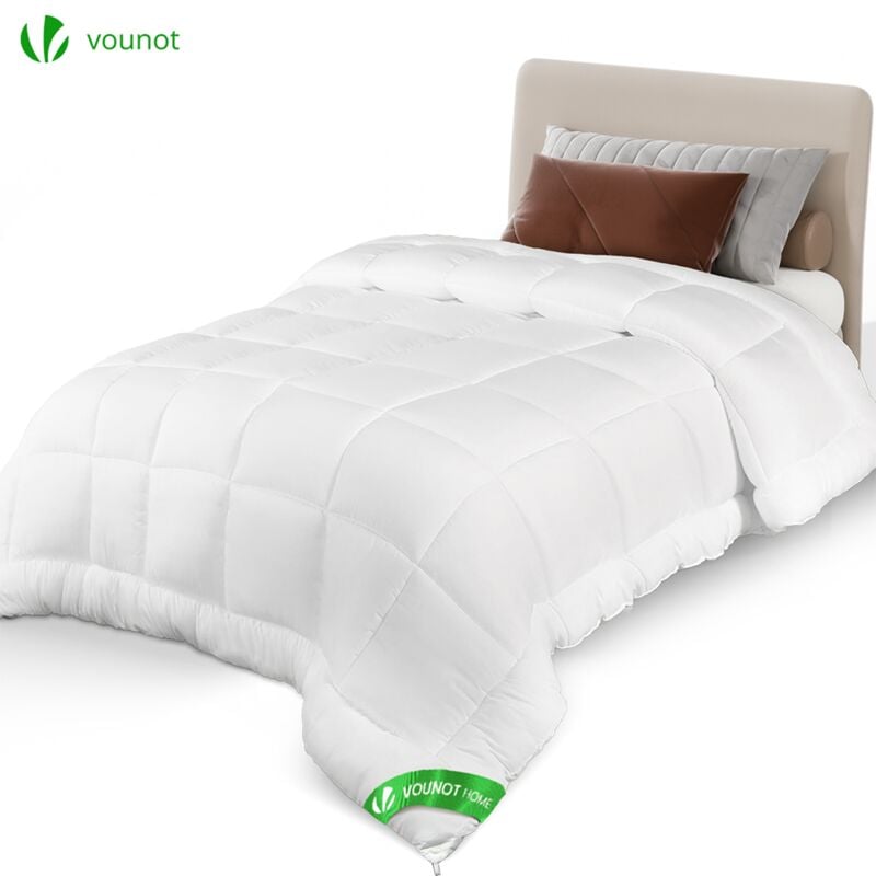 Couette tempérée 155x200cm 300gsm blanc - Couette chaude douce respirante en microfibre - Certifiée Oeko-Tex