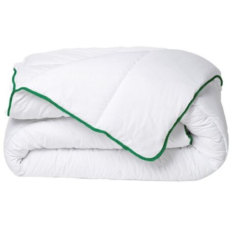 Couette tempérée traitement anti-acariens naturel de DREAMEA en microfibre - 140 x 200 cm - 300 gr/ m² - Biais vert - AZYLIA II