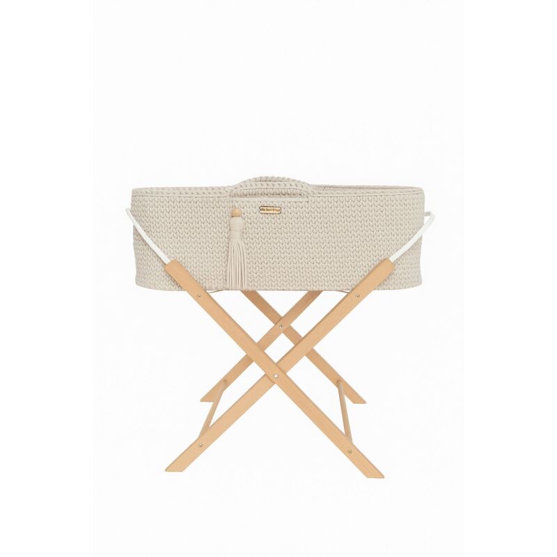 Couffin fait main boho en ficelle de coton – Longueur 75 cm – Largeur 35 cm – Profondeur 25 cm – Base en contreplaqué 6 mm