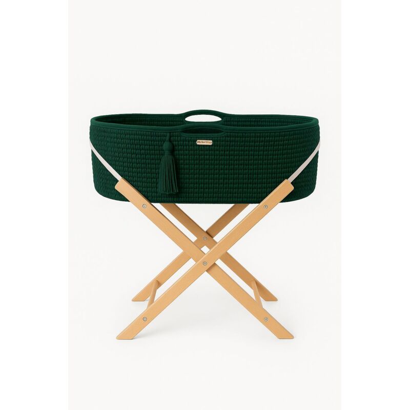 Couffin fait main BOHO avec support - Vert bouteille