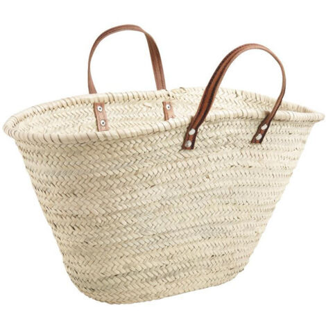 Couffin Palmier Naturel + Poignées Cuir 65cm