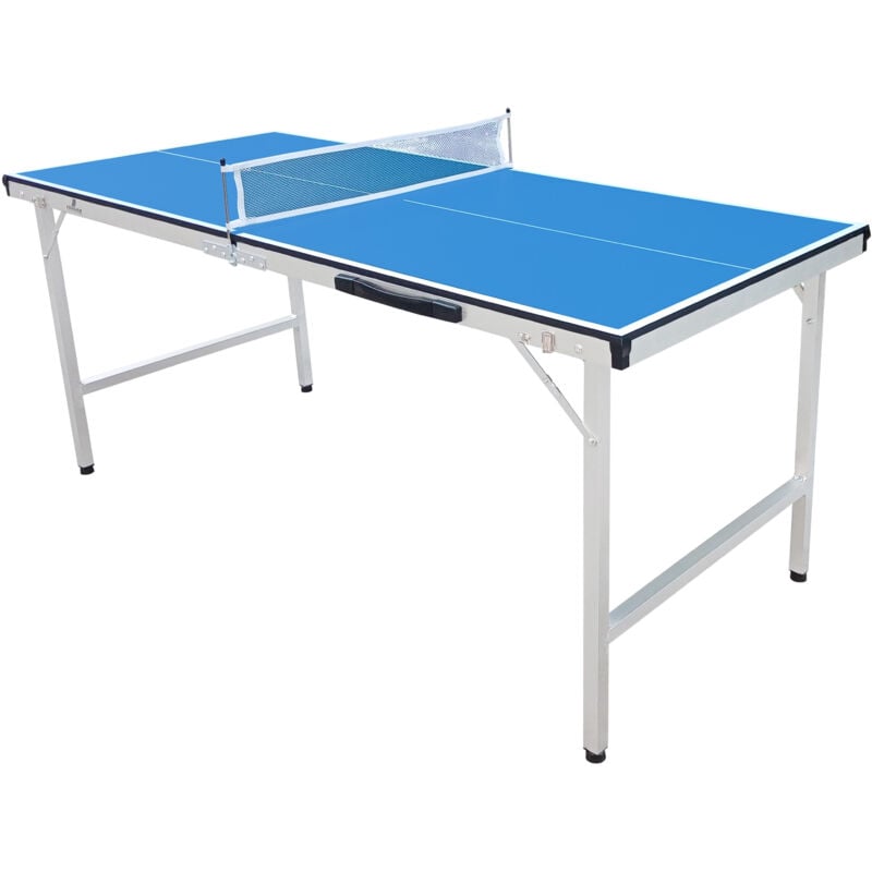 Table de Ping Pong Mini 1500 Portable Bleu Ping Pong de Table Cadre Robuste Aluminium, Protections Angles Tennis de Table Pliable, Rangement Facile,