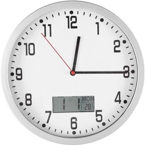 (couleur bois naturel) Horloge Murale Moderne Avec Affichage De La Date De La Température Bureau À La Maison Chambre Décoration