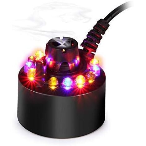 Couleur Changeante 12 lumières LED brumisateur Eau Fontaine étang Fogger air humidificateur atomiseur avec Adaptateur Secteur (Noir)
