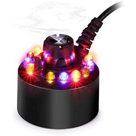 Couleur Changeante 12 lumières LED brumisateur Eau Fontaine étang Fogger air humidificateur atomiseur avec Adaptateur Secteur (Noir)