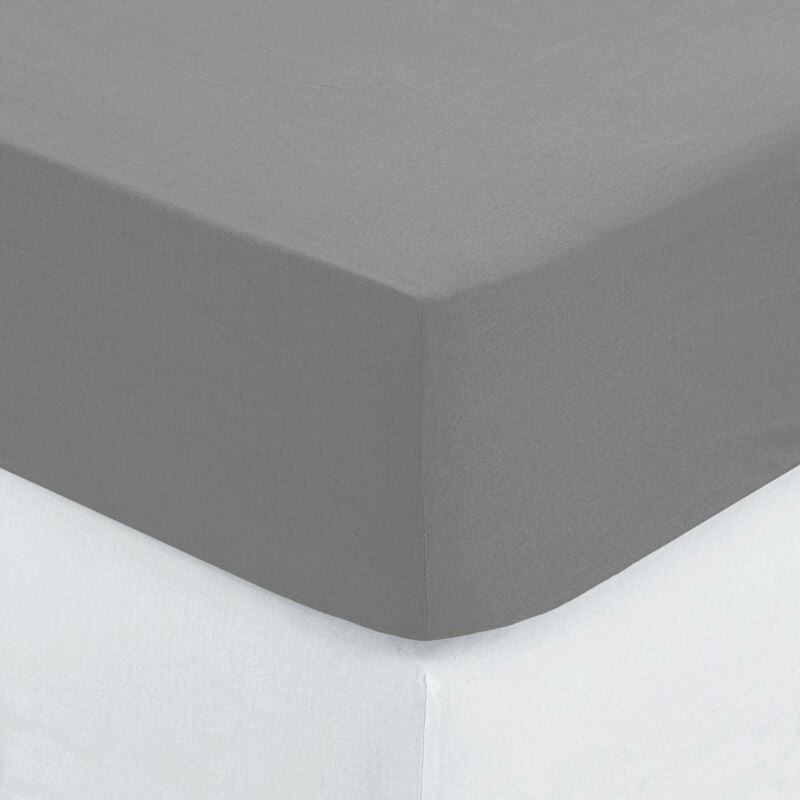 Atmosphera - Drap-housse Carina coton gris souris 140x190cm créateur d'intérieur