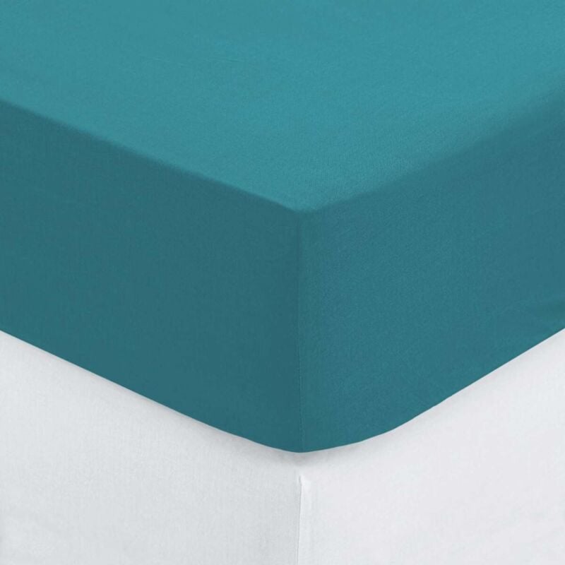 Atmosphera - Drap-housse Carina coton bleu canard 140x190cm créateur d'intérieur