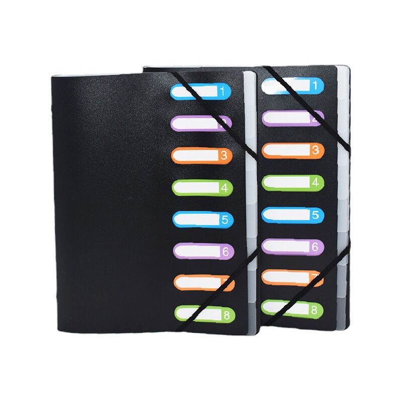 Couleur noir 2 trieur Opak - 3 rabats - avec élastiques et fenêtres découpées - couverture et intérieur en pp - 8 compartiments