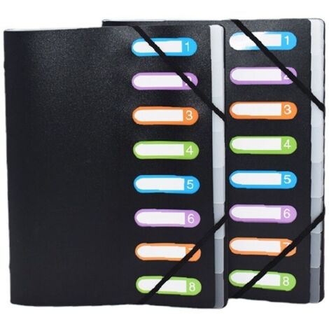 couleur noir 2 trieur Opak - 3 rabats - avec élastiques et fenêtres découpées - couverture et intérieur en PP - 8 compartiments