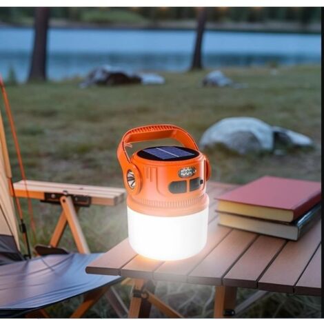 (couleur orange)Lampe d'extérieur, lampe de camping solaire, 6 niveaux de luminosité, orange, rechargeable par USB