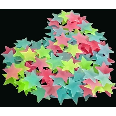 (Couleur)100pcs couleur étoiles autocollants muraux lumineux autocollants muraux chambre de bébé fenêtre plafond stickers muraux