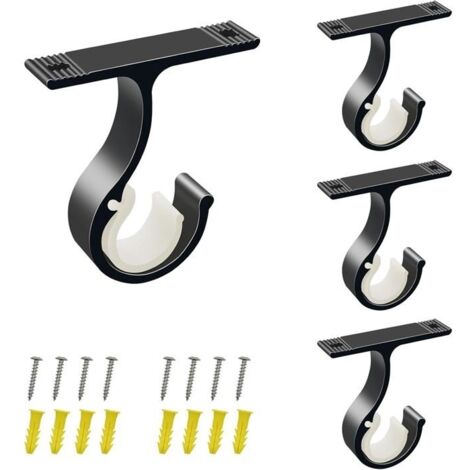 (Couleur:A)4 Pièces Support Tringle Rideaux Plafond, ø25-28mm Supports Rideau Plafond avec Vis Noir Support de Tringle à Rideau Robuste