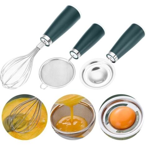 (Couleur:Acier Inoxydable)Fouet Cuisine,Séparateur de Jaune d'oeuf,Separateur oeuf Jaune et Blanc,Set d'outils Pour Oeufs 3 pièces,Outil de Cuisine